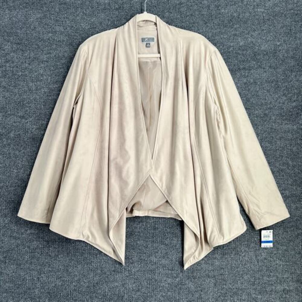JM Collection Womens Faux Suede Draped Open Front Cardigan Blazer Size XL Beige